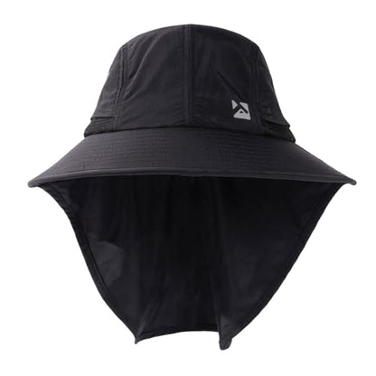 Oversized XL XXL Mens Sun Hat Big Head Neck Flap Shade Waterproof UPF50+ Wide Brim Hat Fishing Safari Hiking - color: Black, size: Medium-Large