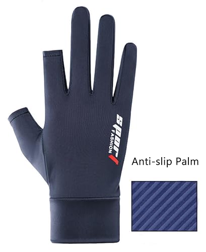 Mens-Sunblock-Gloves-UV-Protection Open-Finger Breathable Quick-Drying Ice-Silky Summer Outdoor Driving Hiking - color: Navy