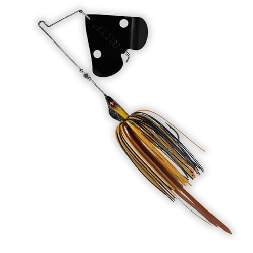 USA BASS Tackle Stiletto Buzzbait Largemouth Smallmouth Spotted Bass Premium Fishing Bait Hover Head Custom Silicon Skirt Mega Bubble Blade Clacker Heavy Duty Hook - color: Green Pumpkin