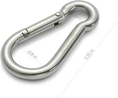 sprookber Stainless Steel Spring Snap Hook Carabiner - 304 Stainless Steel Caribeener Clips, Set of 6 - size: 2.25 Inch