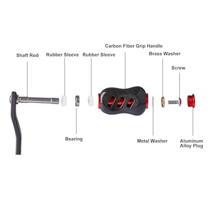 Haofy Fishing Reel Handle, Bait Casting Reel Rocker Arm Carbon Fiber 95mm Universal Interface for Replacement - color: Red