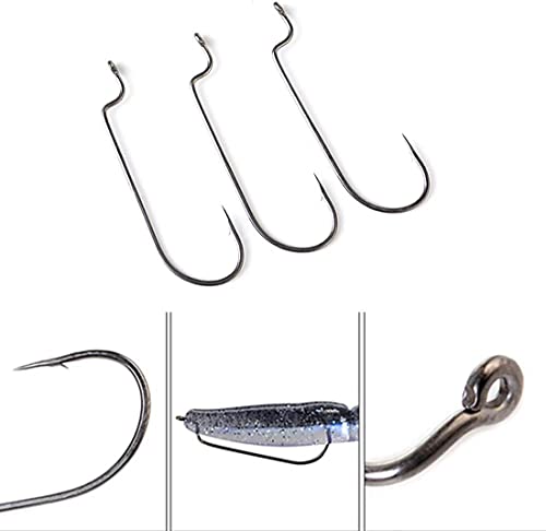 50pcs/Pack Offset Fishing Hooks Worm Hooks Black High Carbon Steel Senko Bait Fishing Hooks 5/0 4/0 3/0 2/0 1/0 1# - size: 4/0-50pcs