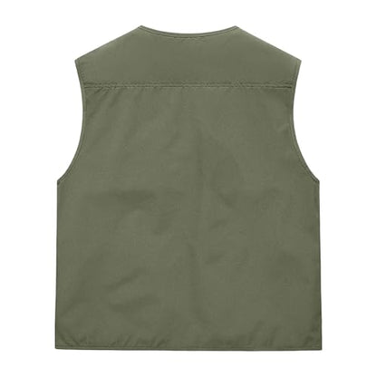 Men's Outdoor Fishing Vest Multi-Pocket Casual Lightweight Quick Dry Travel Photography Hiking Hunting Utility Vests - color: Army Green, size: 5X-Large
