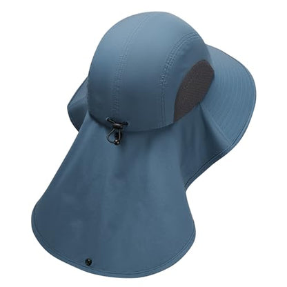 UPF 50+ Foldable Sun Hats Wide Brim with Large Neck Flap for Men Women UV Protection Gardening Fishing Beach Hat - color: Stone Blue