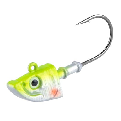 Dr.Fish 10 Pack Swimbait Jig Heads, Saltwater Fishing Jig Heads Minnow Style 3D Eyes Lead Weighted Hooks for Bass Walleye Flounder Striper Halibut Pompano Fishing - color: Chartreuse&Silver, size: 1oz-Hook #4/0