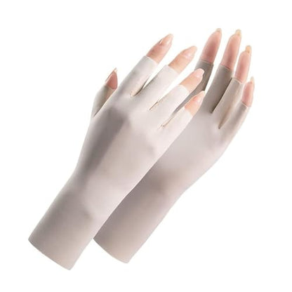 Utaly Women Sunblock Fingerless Gloves Non-Slip UV Protection Driving Riding Summer Outdoor Gloves for Women Girls - color: Beige1