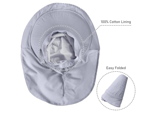 Womens Sun Hat UPF 50+ Wide Brim and Ponytail Hole, Hiking Safari Hat with Neck Flap… - color: Light Grey+beige