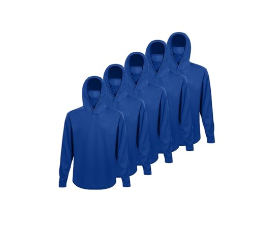 Men Hoodie Long Sleeve Shirts with Face Mask 5 Pack Fishing Workout Sun Protection Quick Dry Tops - color: 5-pack-blue, size: Medium