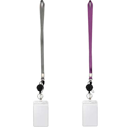 2Pack Lanyards with Vertical ID Badge Holders,Retractable Reel,Grey,Purple | Lightweight with Clips,for Office,Keys etc - color: Grey&purple&badge Reel-badge Holder Vertical