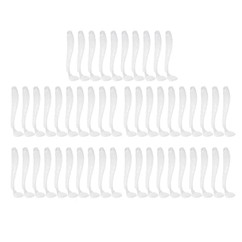 50PCS Fishing Lures Bass Worm Bait, 5cm Soft Plastic Fishing Lures T Tail Grub Worm Baits Fish Tackle Accessory - color: White