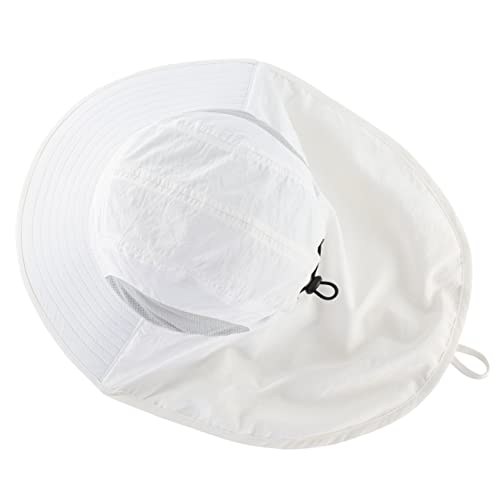 Connectyle Kids Large Brim UV Protection Sun Hat with Neck Flap Mesh Fishing Cap - color: White