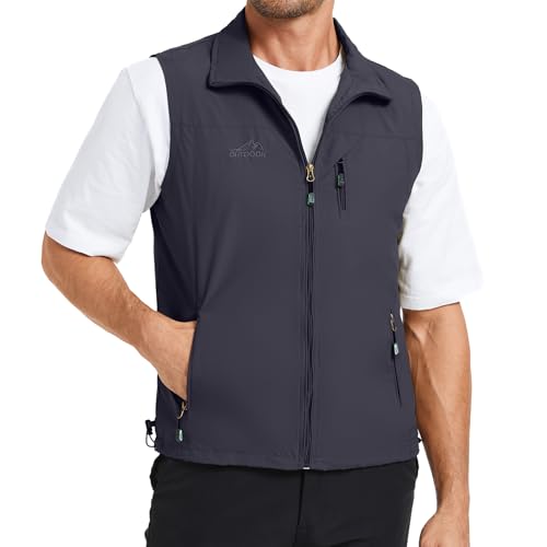 KIWI RATA Mens Casual Lightweight Outdoor Vest Summer Fishing Safari Travel Outerwear Vests Cargo Utility Jacket - color: Navy, size: Medium