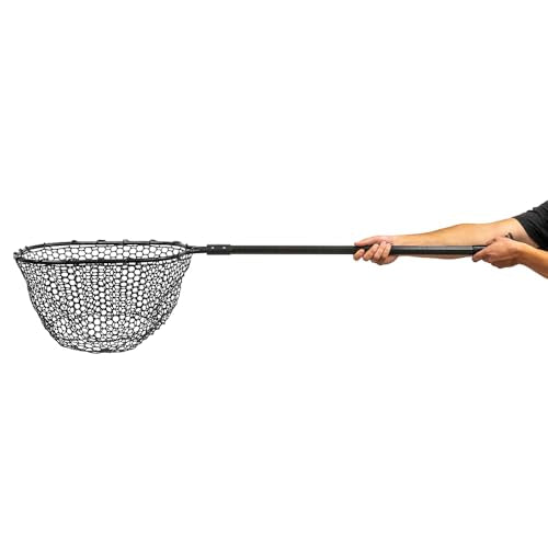 YakAttack Floating Fishing Net with Rubber Netting |16” x 19” Hoop, 11” Depth, 56” Telescoping Aluminum Handle | Snag-Free Landing Net for Kayak, Canoe, or Boat Anglers | Black