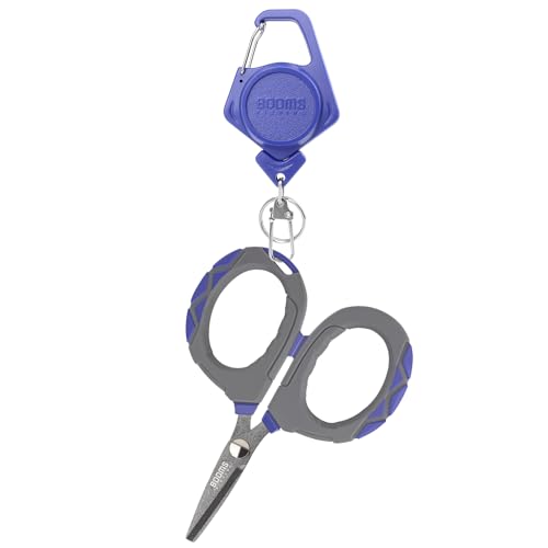Booms Fishing Braided Line Scissors: Micro-Serrated Stainless Steel Blades Line Cutter - XW01 4.1" Fishing Serrated Shears with Zinger Retractor - style: Scissors + Fishing Retractor
