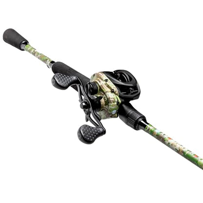 Lew’s American Hero Camo Baitcast Reel and Fishing Rod Combo, IM7 Graphite Rod, 5+1 Bearings, 7.5:1 Gear Ratio, One-Piece Graphite Frame, Camo/Black