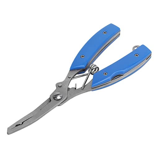 Fishing Pliers Multifunctional Stainless Steel Fishing Scissors with 2 Blades Braid Line Cutters Hook Remover - color: Blue