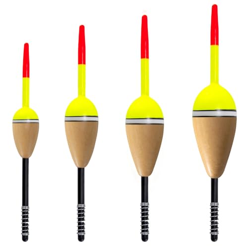 Alwonder 4-Pack Fishing Bobbers Floats, Buoyant Balsa Wood Body Spring Fishing Floats and Bobbers, Oval Bobber for Crappie Bluegill Trout Bass Panfish Catfish Walleye - size: Mixed: 1.5", 2", 2.2",2.4"