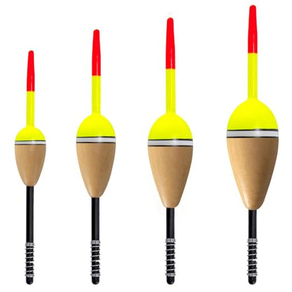 Alwonder 4-Pack Fishing Bobbers Floats, Buoyant Balsa Wood Body Spring Fishing Floats and Bobbers, Oval Bobber for Crappie Bluegill Trout Bass Panfish Catfish Walleye - size: Mixed: 1.5", 2", 2.2",2.4"