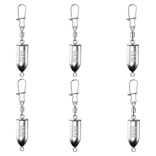 6PCS Bullet Drop Weights Sinkers Fishing Weights Lead Weights Sinkers Drop Shot Weights Catfishing Sinkers for Saltwater Freshwater Fishing - 2.82oz(80g) - size: 2.12oz(60g)