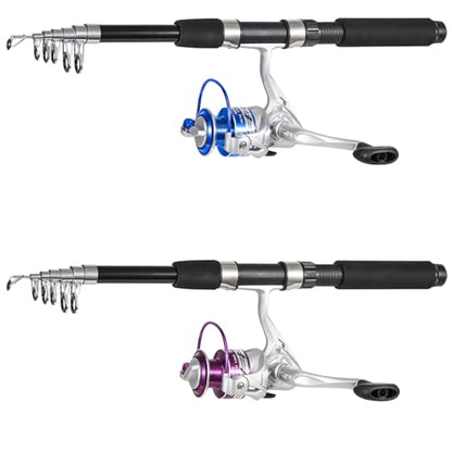 Tripquips Fishing Pole Combo, 6.9ft 2Pcs Telescopic Rods Set, Collapsible Fishing Rods, 2PCS Spinning Reel Set with Carrier Bag Freshwater Fishing Rod and Reel Combos Kits - color: Blue & Purple Fishing Combos