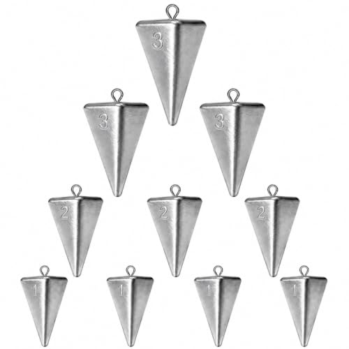 Pyramid Fishing Sinkers for Saltwater Surf Fishing, Lead Casting Weights for Beach Pier Ocean Bottom Rigs, 1oz, 2oz, 3oz Assorted Fishing Tackle - size: 1oz、2oz、3oz-10Pcs
