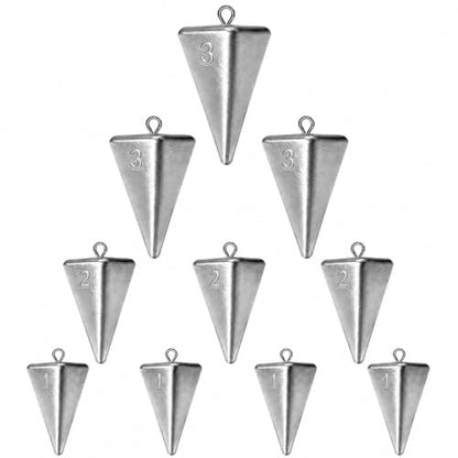 Pyramid Fishing Sinkers for Saltwater Surf Fishing, Lead Casting Weights for Beach Pier Ocean Bottom Rigs, 1oz, 2oz, 3oz Assorted Fishing Tackle - size: 1oz、2oz、3oz-10Pcs