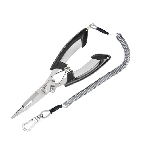Booms Fishing H01 Small Fishing Pliers Scissors Braid Cutters Stainless Steel Fishing Tools Split Ring Pliers Hook Remover - color: A: Straight With Lanyard