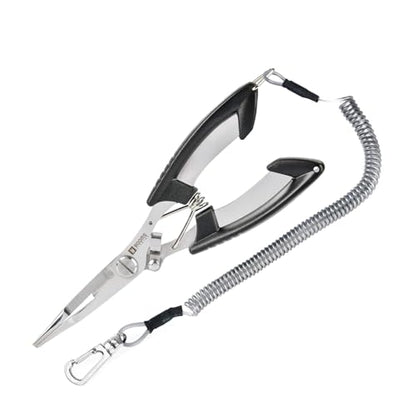Booms Fishing H01 Small Fishing Pliers Scissors Braid Cutters Stainless Steel Fishing Tools Split Ring Pliers Hook Remover - color: A: Straight With Lanyard