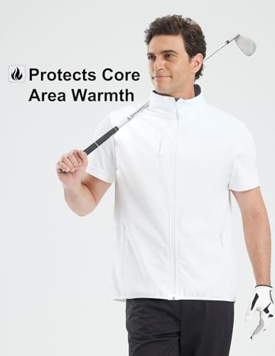 Men's Softshell Vest Fleece-Lined Windproof Sleeveless Jacket for Travel Hiking Fishing Running Golf - color: White, size: Small