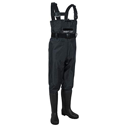 Night Cat Fishing Waders for Men Women Waterproof Hunting Chest Wader with Bootfoot Belt Breathable Lightweight Size 6 to 14 - color: Black, size: 8
