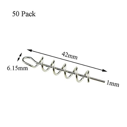 Centering Pin Spring Twist Lock Fishing Screw Worm Hook Crank Grub Rig Fixed Bait Run Straight Self Align Long Enough Secure Not Off Center Stainless Steel for Soft Lure - size: 42mm 50Pcs