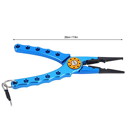 Fishing Pliers Saltwater, Split Pliers Hook Remover, with Safety Lock, Split Pliers Tools, with Sheath and Lanyard, Aluminum Alloy Multi Function Fish Tools - color: Blue