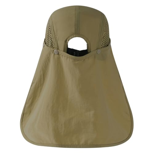 BASSDASH UPF 50+ Foldable Fishing Hat Baseball Cap with Removable Neck Flap Portable for Men Women Golf Hiking - color: Khaki With Unfoldable Brim