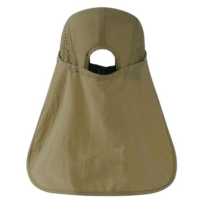 BASSDASH UPF 50+ Foldable Fishing Hat Baseball Cap with Removable Neck Flap Portable for Men Women Golf Hiking - color: Khaki With Unfoldable Brim