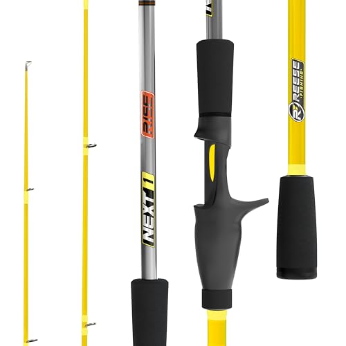 Next 1 Freshwater Bass Fishing Rod, Casting, Graphite Blank | 6 Casting Rod Models: For Topwater, Jig, Frog & Crankbait, 8-30 lb, 1/8-1.5 oz, 20/30-Ton Graphite, SeaGuide Zirconia Guides - color: Yellow, size: 7'6" H, FAST