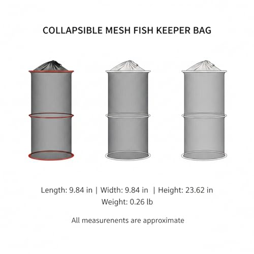 Collapsible Mesh Fish Keeper Bag, Portable Polyester Net for Freshwater Fishing, Black - size: 9.84 x 9.84 x 23.62"