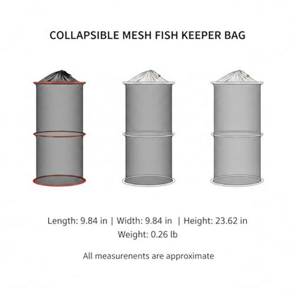 Collapsible Mesh Fish Keeper Bag, Portable Polyester Net for Freshwater Fishing, Black - size: 9.84 x 9.84 x 23.62"