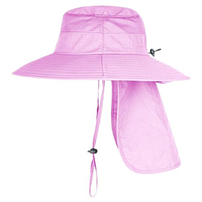 Sun Hats for Men Women Fishing Hat UPF 50+ Breathable Wide Brim Bucket Hats Summer UV Protection Safari Hat with Neck Flap - color: Purple