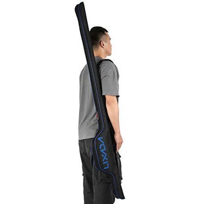Lixada 63 Inch Fishing Rod Bag Portable Fishing Rod Reel Protective Case, Folding Fishing Pole Holder Cover Rod Tackle Organizer - color: Blue