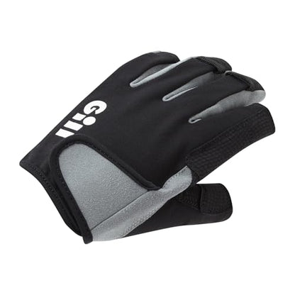 Gill Deckhand Sailing Gloves Short Finger with 3/4 Length Fingers - 50+ UV Sun Protection & Water Repellent - color: Black, size: Large
