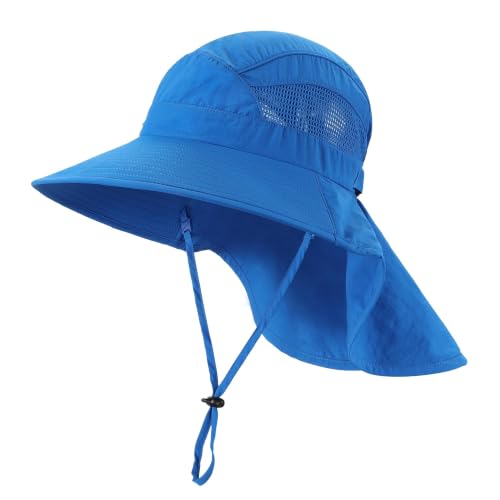 Home Prefer UPF50 Wide Brim Kids Sun Hat Neck Flap Boys Girls Sun Protection Hat for Beach Fishing - color: Royal Blue, size: 4-8 Years