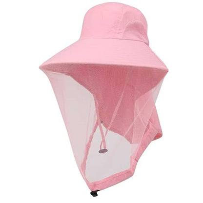 Mosquito Fishing Safari Mesh Net Hat with Neck Flap, Sun Protection Women Men Bug Cap, Hidden Netting Boonie - color: Light Pink