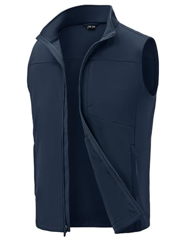 TBMPOY Men's Lightweight Softshell Vests Windproof Sleeveless Jackets Golf Outdoor Outerwear Summer Hiking Travel Cycling - color: Dark Blue, size: Small