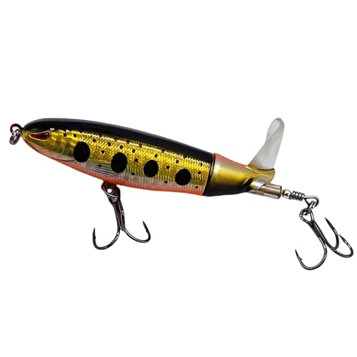 Bestac Topwater Fishing Lures Set Popper Lures for Bass Catfish Pike Perch Bass Lures with Floating Rotating Tail Artificial Hard Bait Multiple Colors - color: Golden yellow