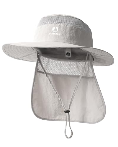 FURTALK Sun Hats for Men Women Fishing Hat with Neck Flap UPF 80+ Breathable Wide Brim Hiking Safari Summer Bucket Hats - color: Light Grey