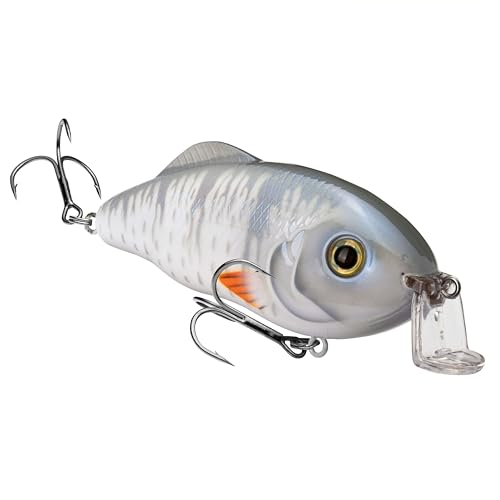 Strike King Hybrid Hunter Shallow Jr. Fishing Lure, Shallow Diving Crankbait, 90-Degree Bill, 3D Eyes, Loud Rattle, Dives 1 to 3-Feet,Size 4 & 6 Treble Hooks - color: Smooth, size: 1 oz