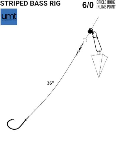 UMT 1,5 & 10-Pack Slider Fishing Rigs 6/0 Circle Hook for Striped Bass - Superior Saltwater Fishing Gear - Robust Slider, 4ft 60lb Monofilament Leader for Surf, Beach & Boat Fishing