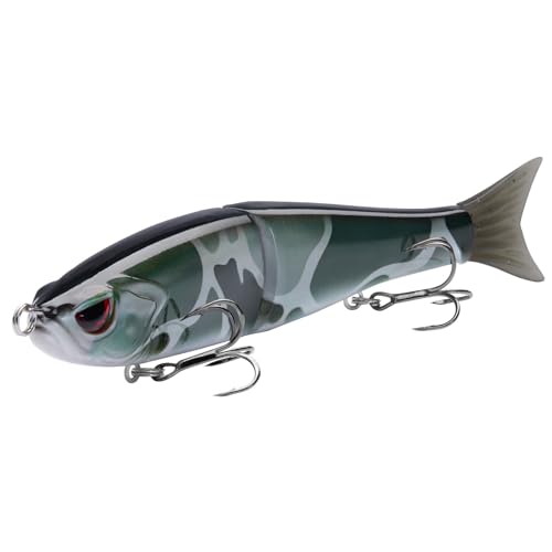 Bassdash SwimShad Glide Baits Jointed Swimbait Bass Pike Salmon Trout Muskie Fishing Lure - color: Black Color Block Camo, size: 7in/2.2oz