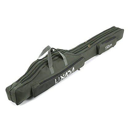 Lixada Fishing Rod Case, Portable Folding Fishing Rod Case Fishing Pole Reel Storage Bag Fishing Gears Organizer
