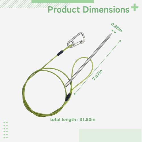 Stainless Steel Fish Holder with Safety Buckle, 31.5 in Green Rope, 7.9 in Needle and Needle Cap, Stringer for Kayak Fishing